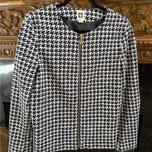 Anne Klein houndstooth jacket blazer zip up size 12